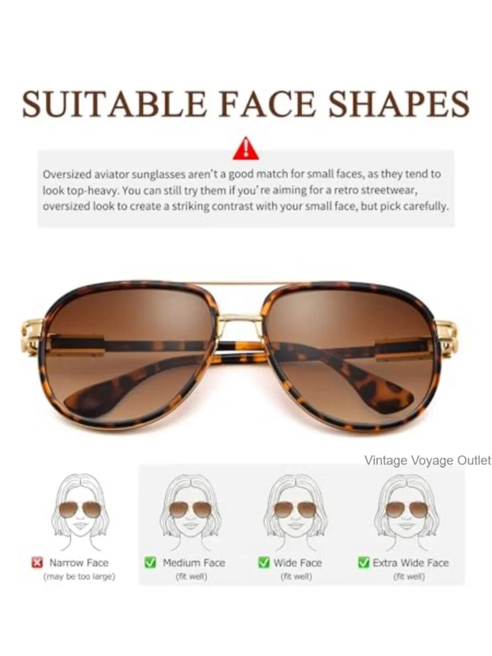 Retro Oversized Aviator Sunglasses, Metal Double Bridge, UV Protection